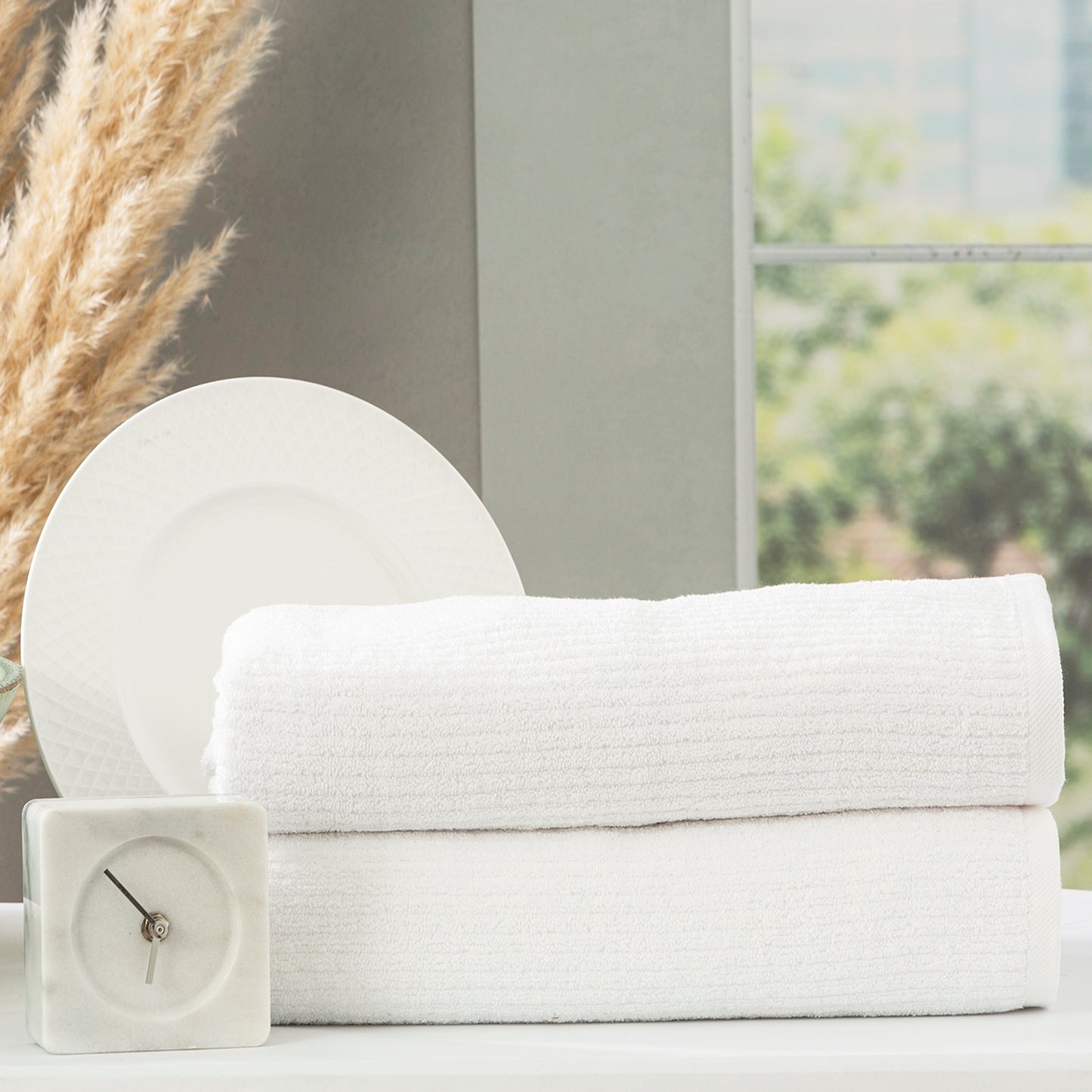 2 Pack Cobblestone Bath Sheets - 650 GSM Ribbed Cotton