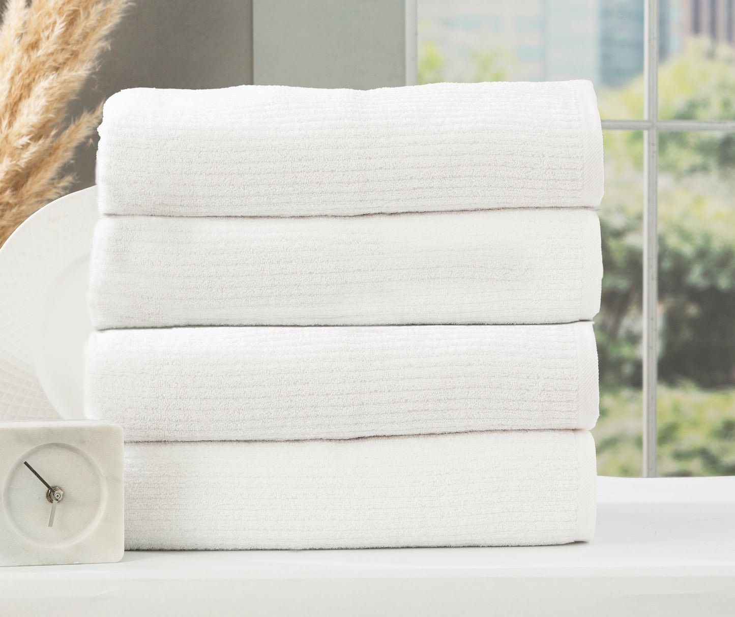 4 Pack Cobblestone Bath Towels - 650 GSM Ribbed Cotton