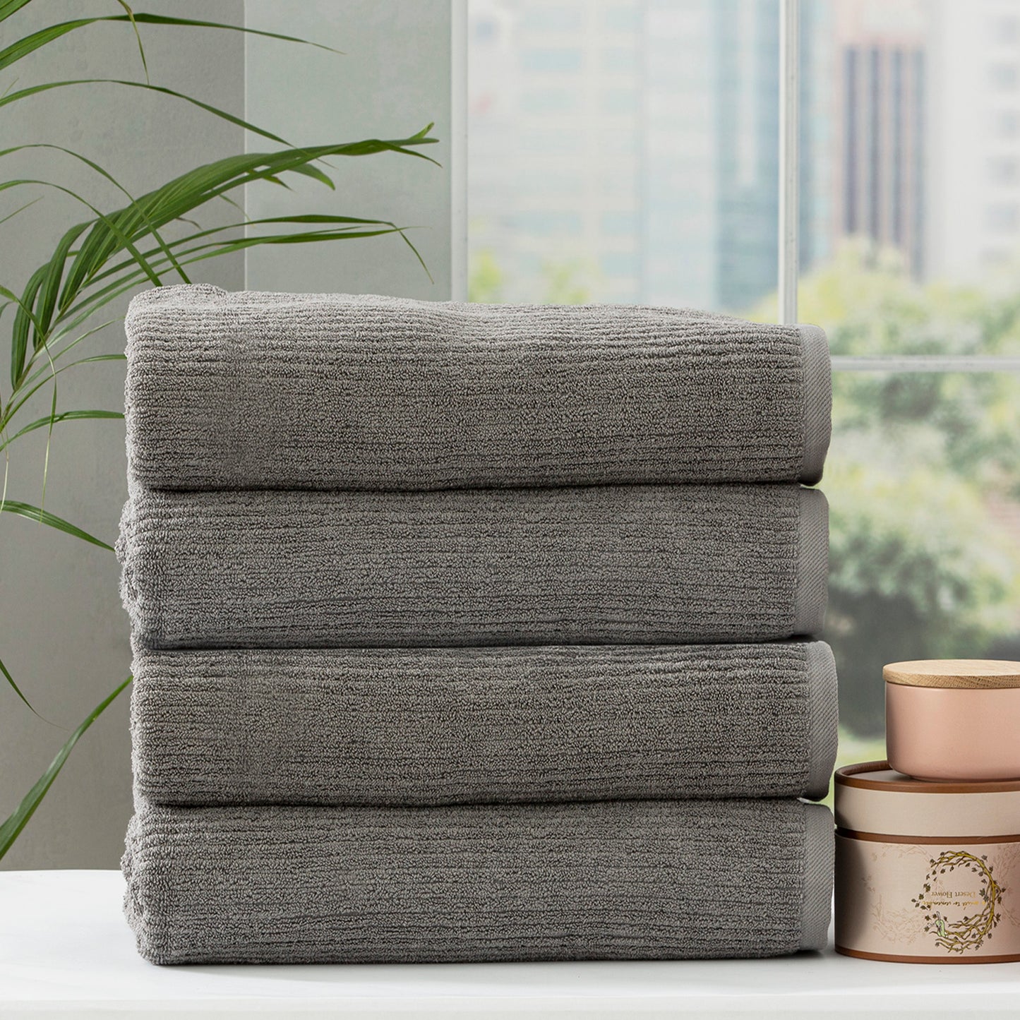 4 Pack Cobblestone Bath Towels - 650 GSM Ribbed Cotton