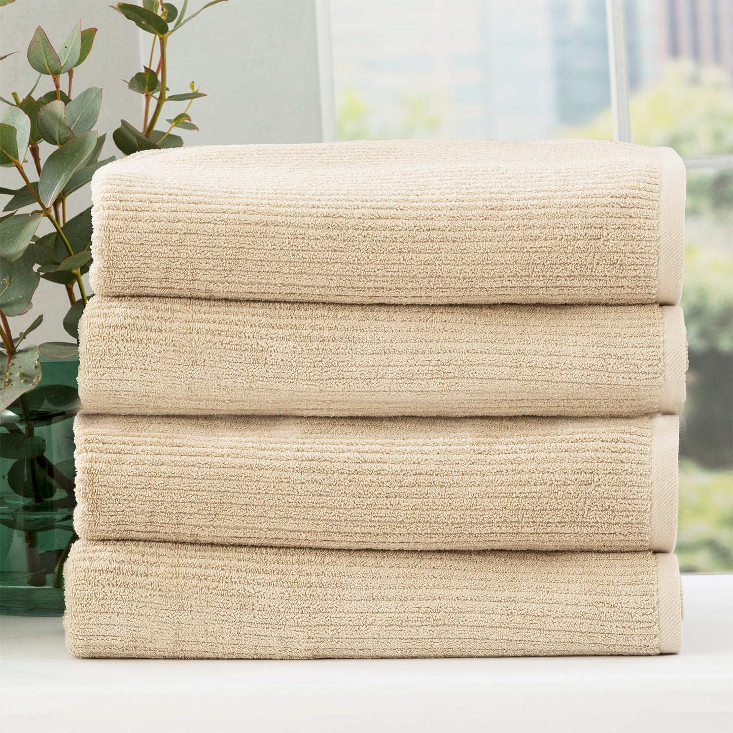 4 Pack Cobblestone Bath Towels - 650 GSM Ribbed Cotton