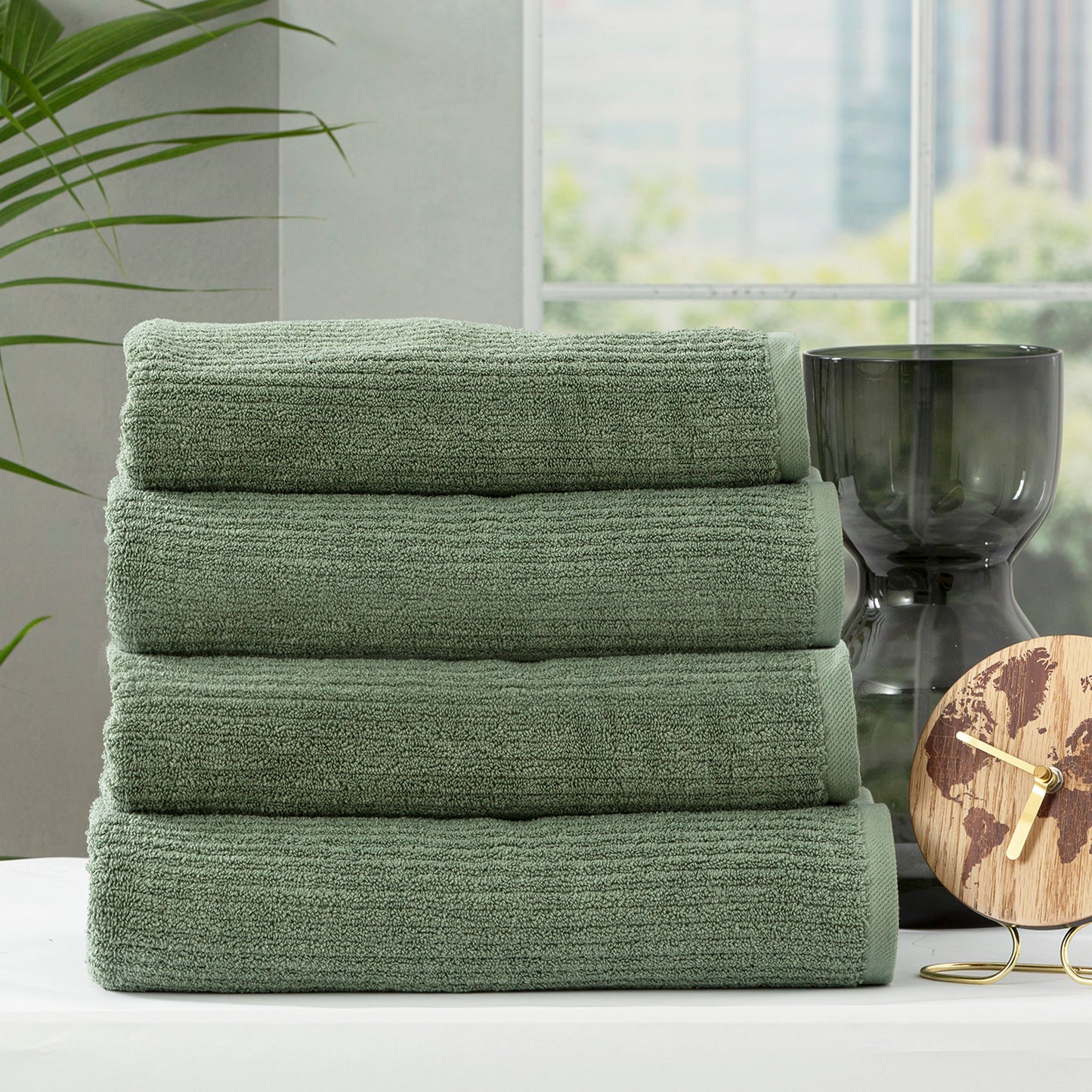 4 Pack Cobblestone Bath Towels - 650 GSM Ribbed Cotton