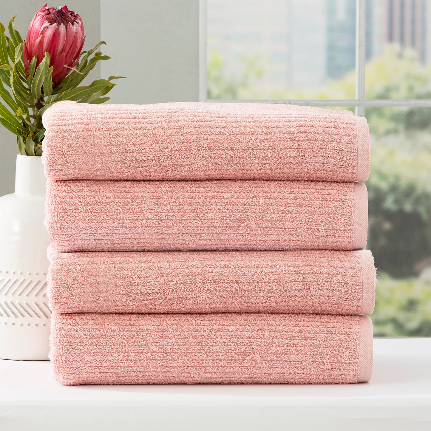 4 Pack Cobblestone Bath Towels - 650 GSM Ribbed Cotton