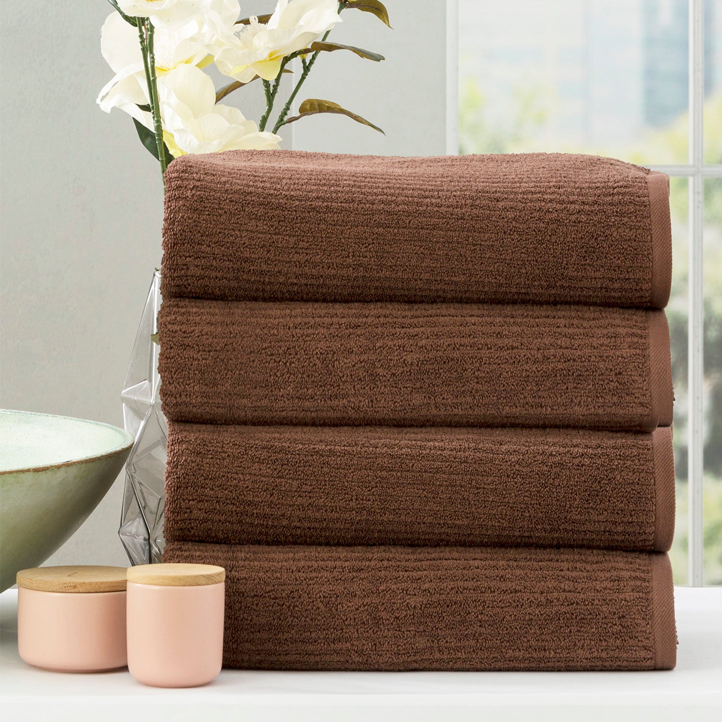 4 Pack Cobblestone Bath Towels - 650 GSM Ribbed Cotton