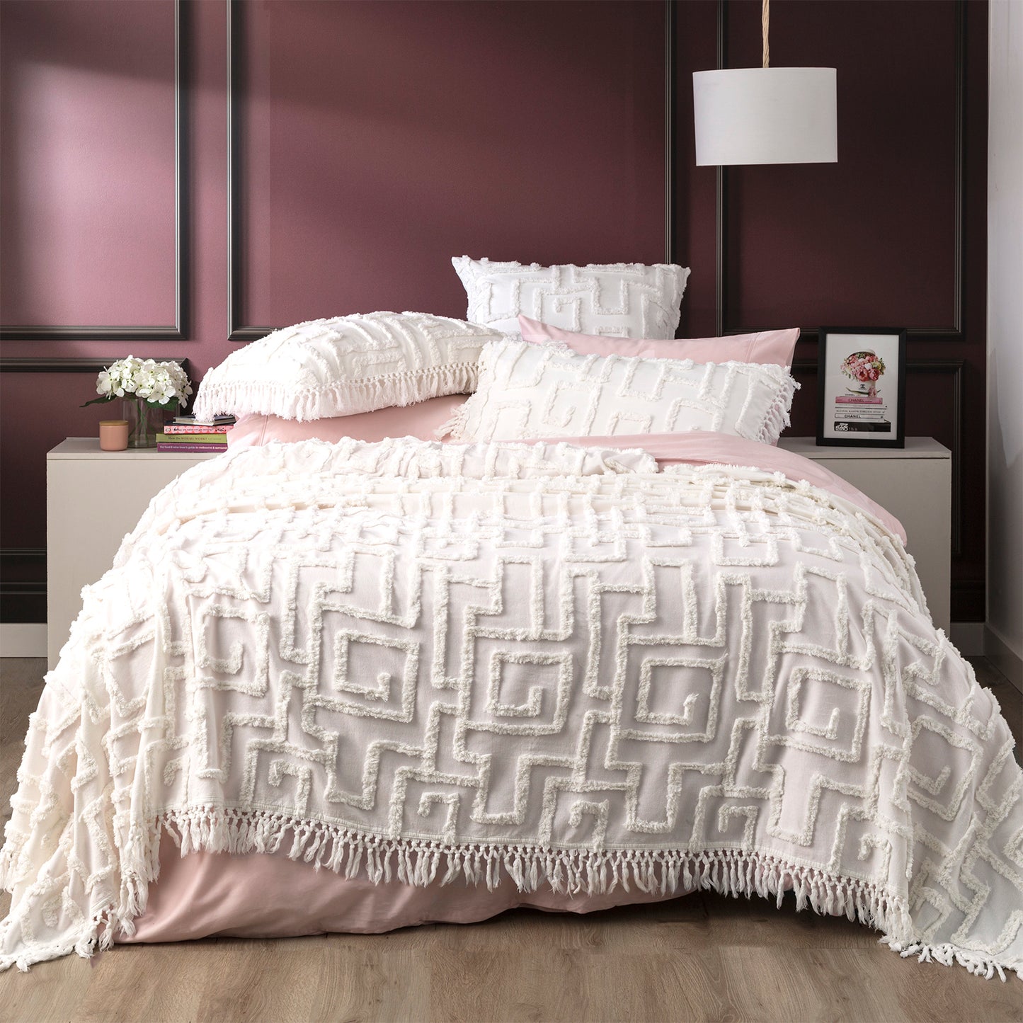 Renee Taylor Riley 100% Cotton Vintage Washed Tufted Bed Cover Set