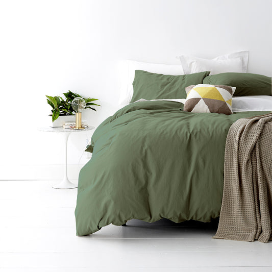 European 100% Cotton Quilt Cover Set - European Vintage Washed - Fern