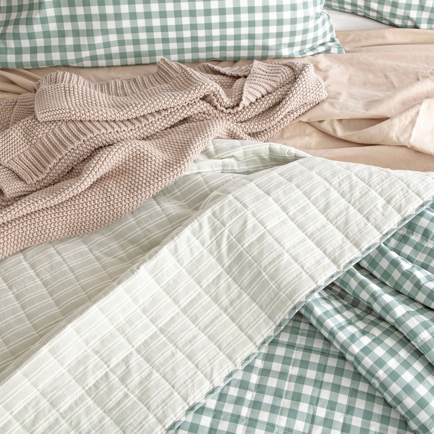 Alison Quilted Coverlet Set - Yarn Dyed Cotton - Reversible