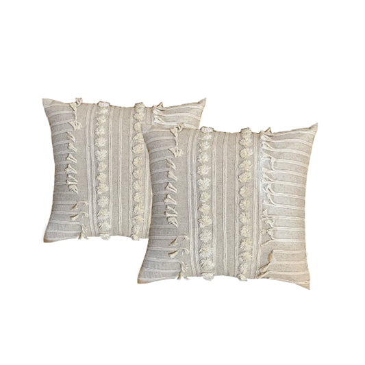 Twin Pack Cotton Embroidered Cushions Indira Natural - 45 x 45cm
