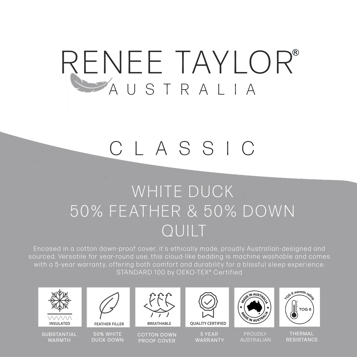 Classic 50% White Duck Feather and Down Quilt