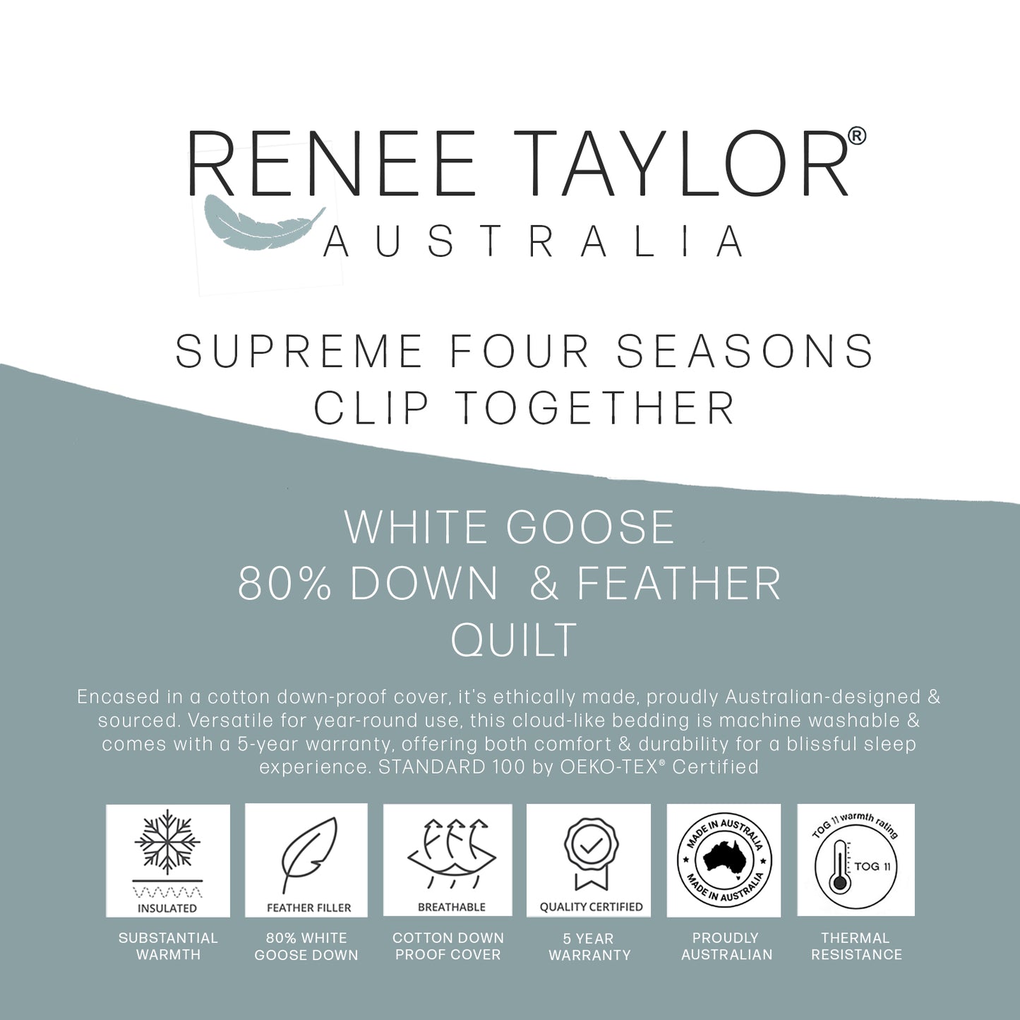 Supreme Four Seasons Quilt - Clip Together - 80% White Goose Down and Feather