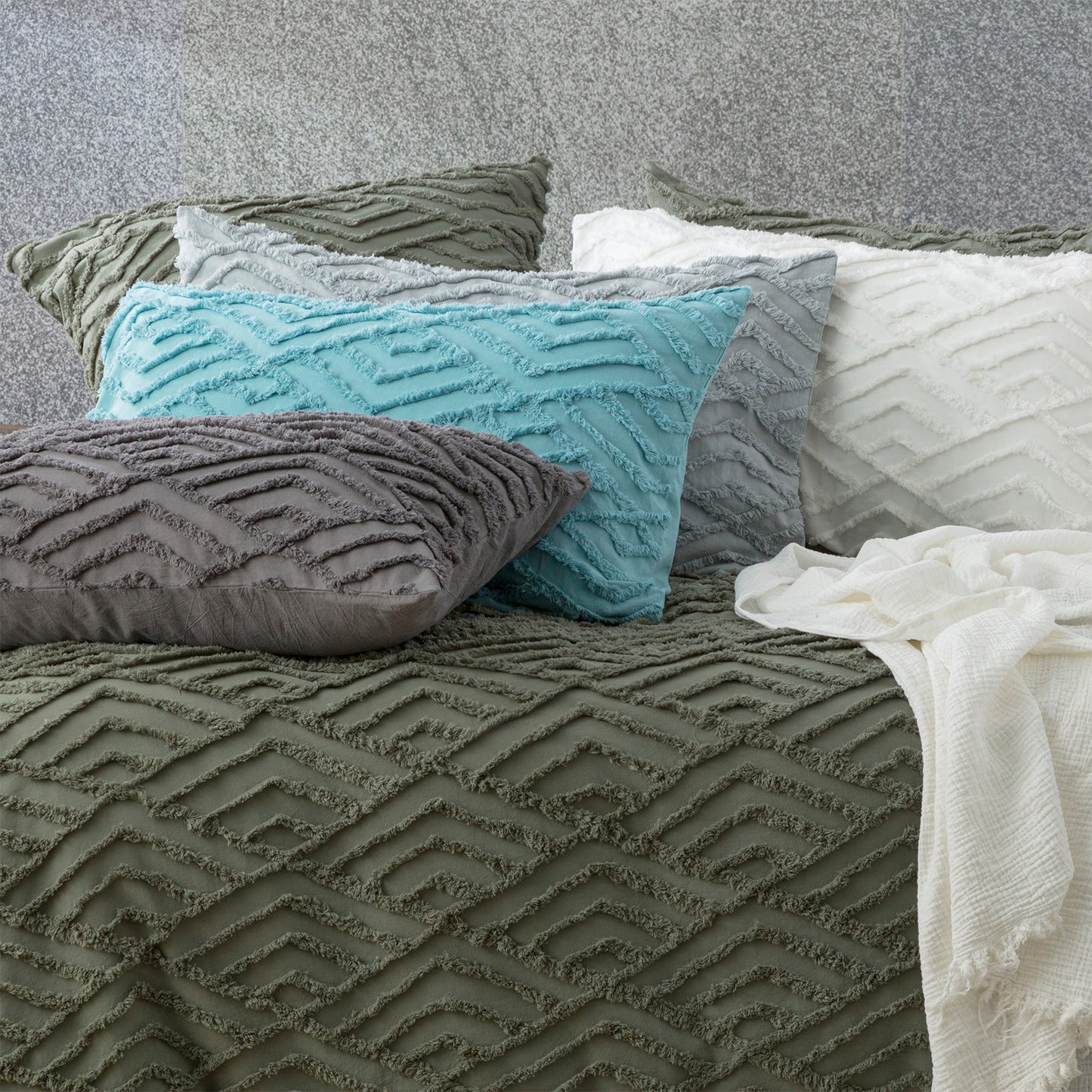 Chevvy 100% Cotton Tufted Quilt Cover Set - Chenille Vintage Washed