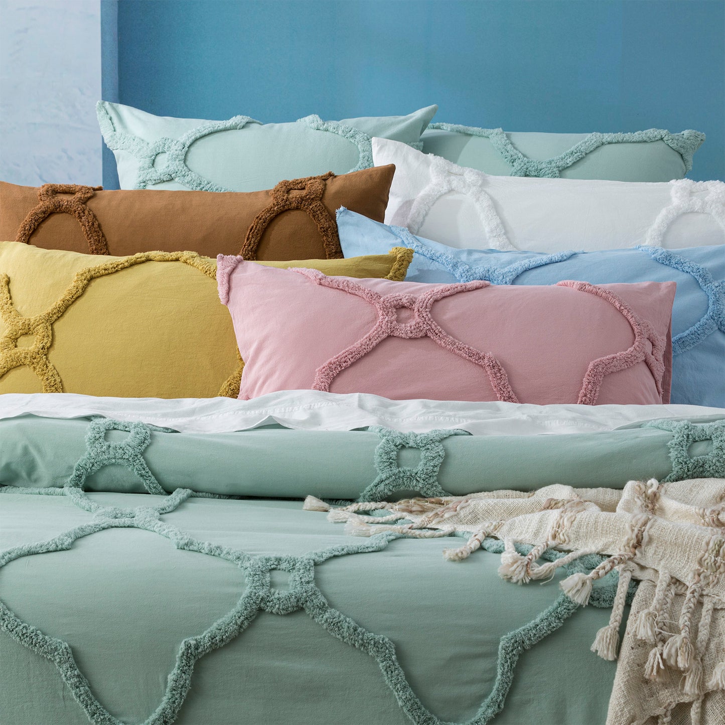 Moroccan 100% Chenille Cotton Euro Pillow Case - Tufted - Vintage Washed